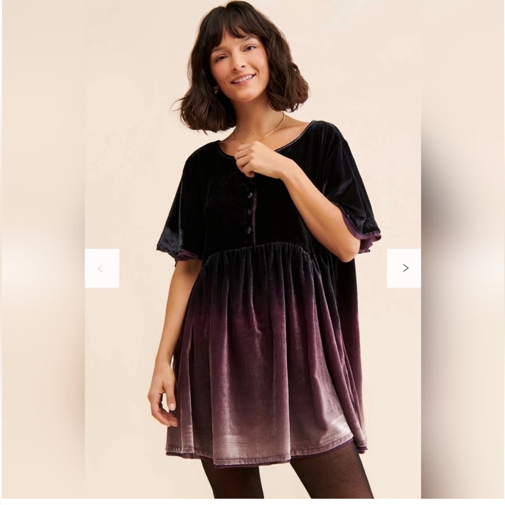 Free People Este Ombré Velvet Babydoll Mini Dress Plum Purple S Small 4 6